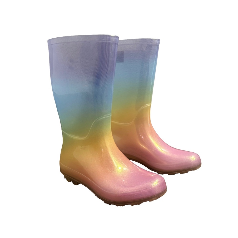 Cat & Jack Pastel Rainbow Glitter Rain Boots Girls Size 3